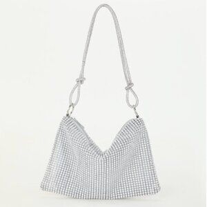 Rhinestone Bag With Zipper Silver
